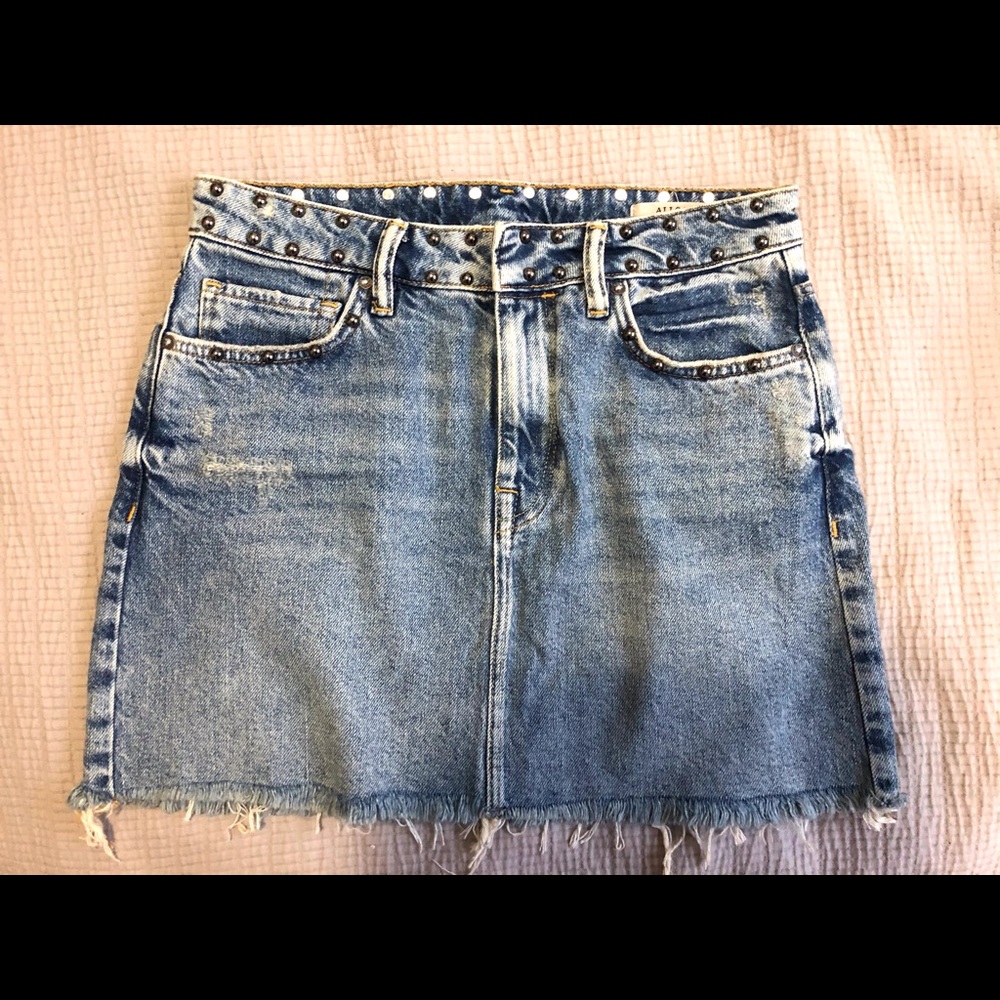All Saints Denim studded mini skirt